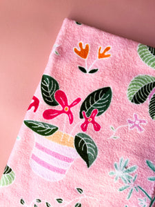Pink Plants Kitchen Towel