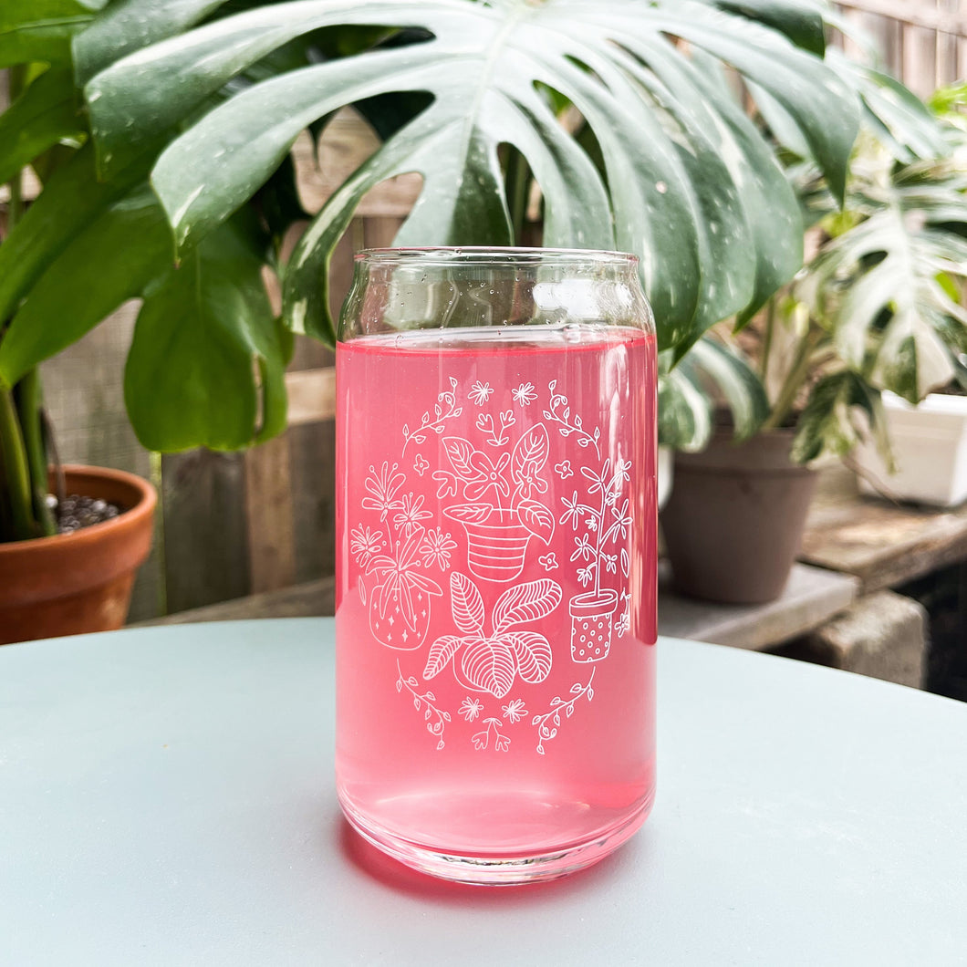 Floral Plant Iced Coffee Can Glass