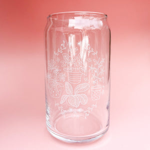 Floral Plant Iced Coffee Can Glass