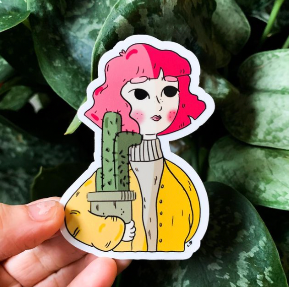 Pink Plant Lady Sticker